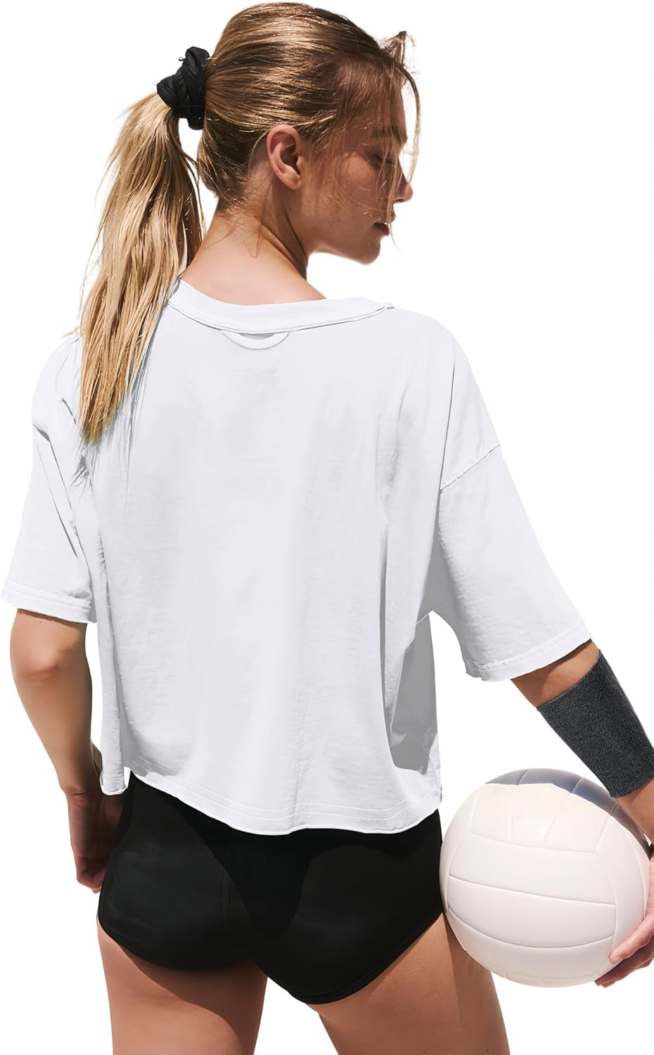 Cotton Tshirts for Women Drop Shoulder round Neck Oversized Crop Tops Workout Tops Tees