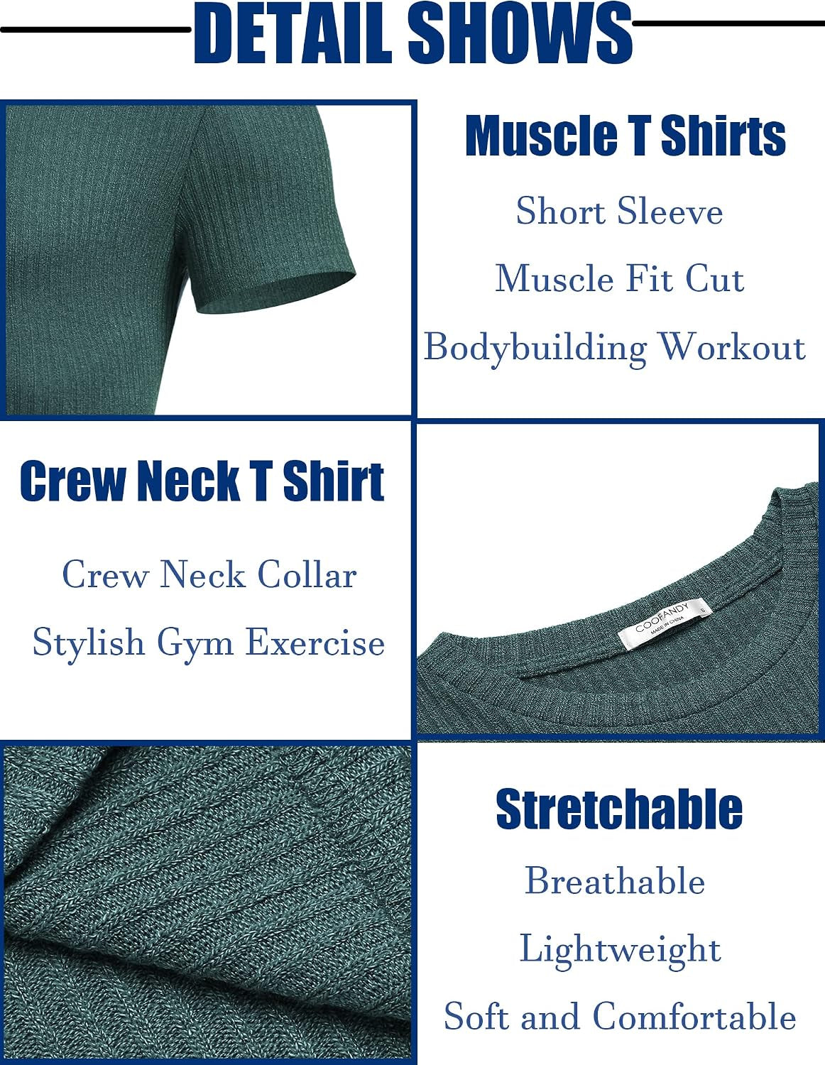 Men'S Muscle T Shirts Stretch Short Sleeve Crew Neck Bodybuilding Workout Tee Shirts