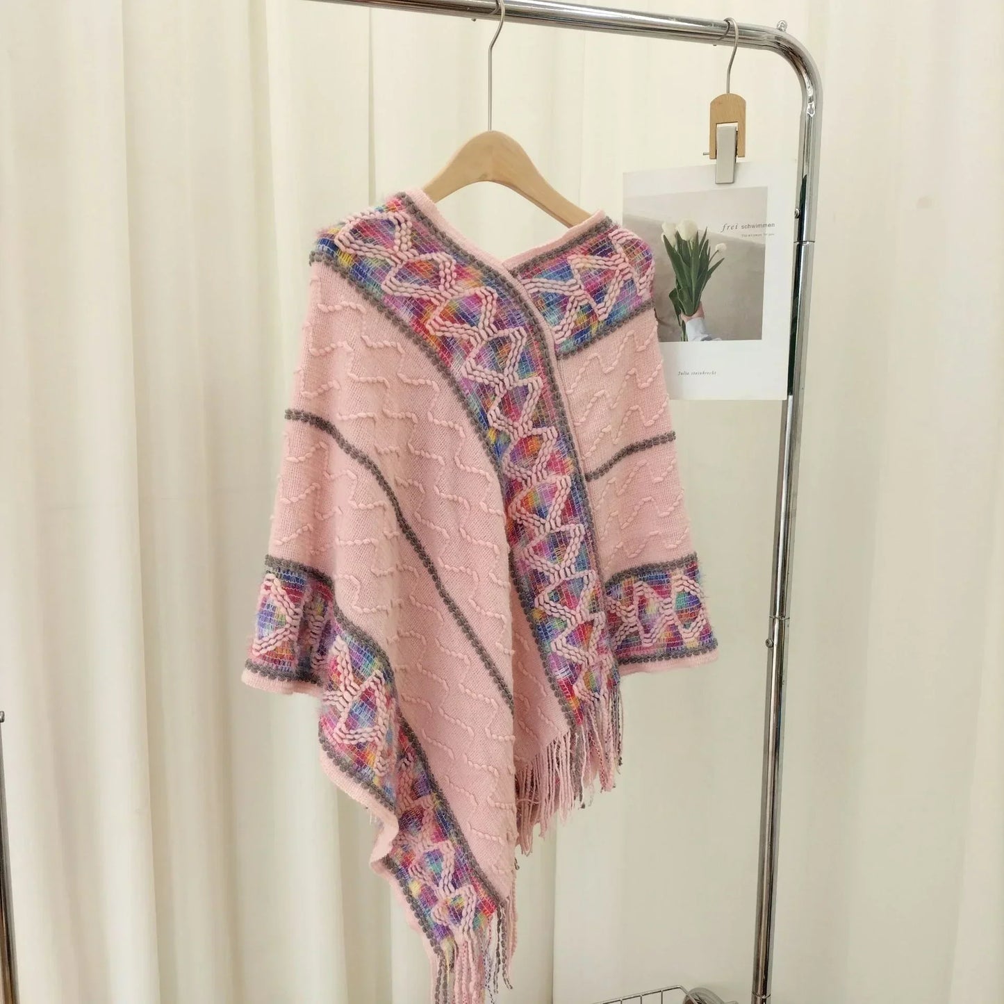 Ethnic style fringe knit shawl š„