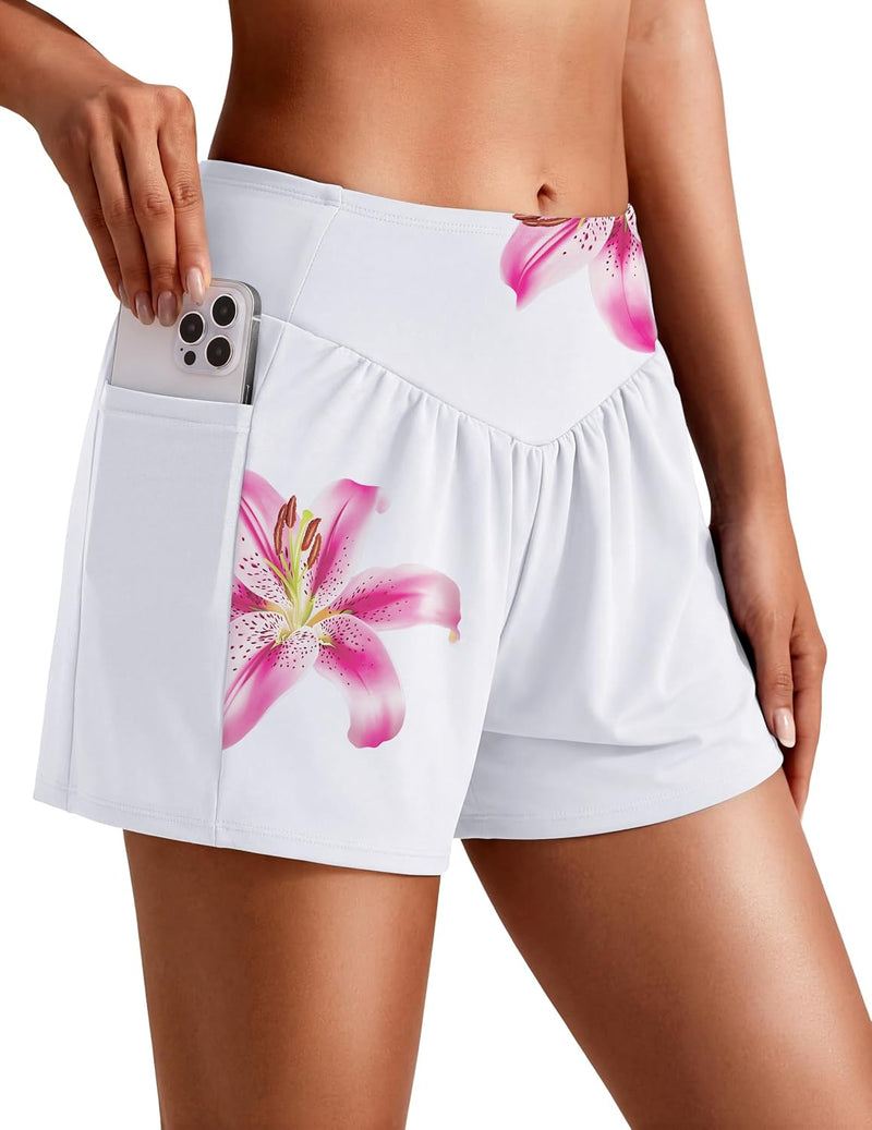 Women'S 3" Board Shorts High Waisted Swim Shorts Swimsuit Bottoms Beach Shorts with Pockets S-2XL