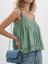 Women'S Y2K Lace Cami Tops V Neck Babydoll Spaghetti Strap Going Out Tops Summer Cute Floral Flowy Camisole Shirts