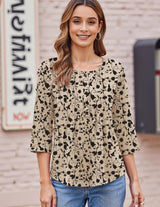 3/4 Length Sleeve Womens Tops round Neck Casual Summer Tunic Tops Basic Tees Blouses Dressy T-Shirts Pleated Shirts