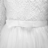 Girls Long Lace Bridesmaid Dress 3/4 Sleeves Floor Length Maxi Tulle Pageant Ball Gowns Wedding Party Dresses for Kids