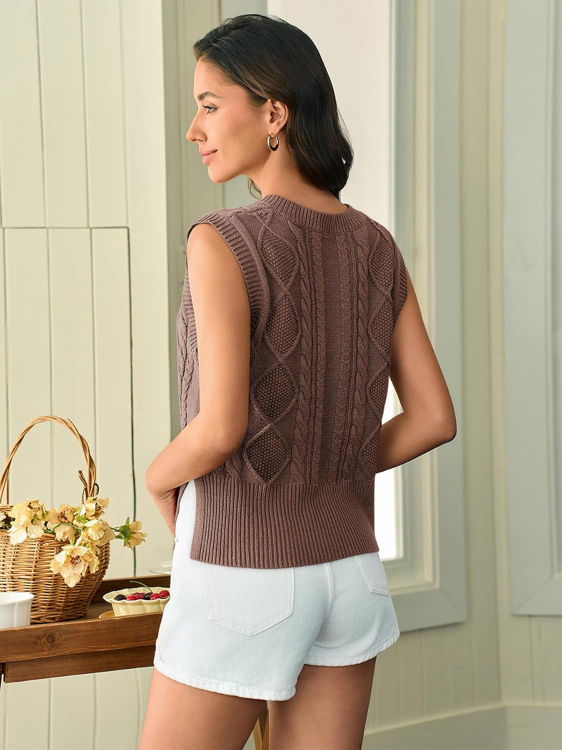 Sweater Vest for Women V Neck Sleeveless Knit Solid Casual Ribbed Preppy Pullover Tops