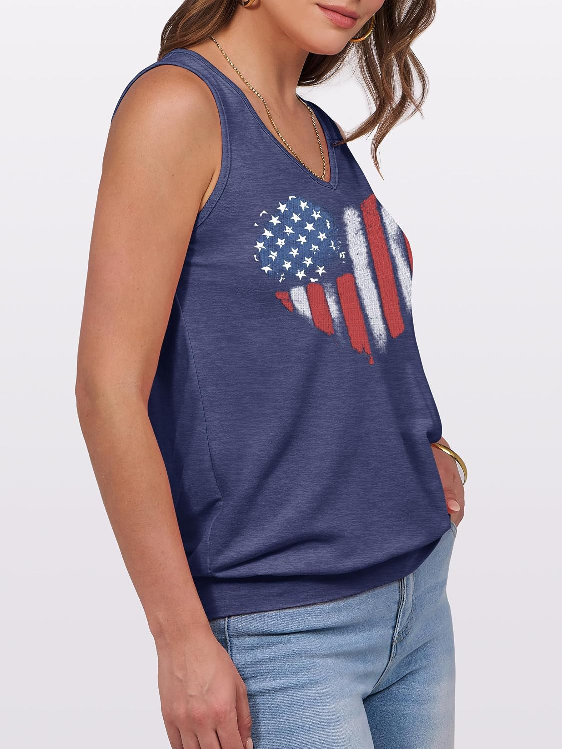American Flag Tank Tops for Women 4Th of July Independence Day Summer Sleeveless V Neck Patriotic Basic Shirts Tees