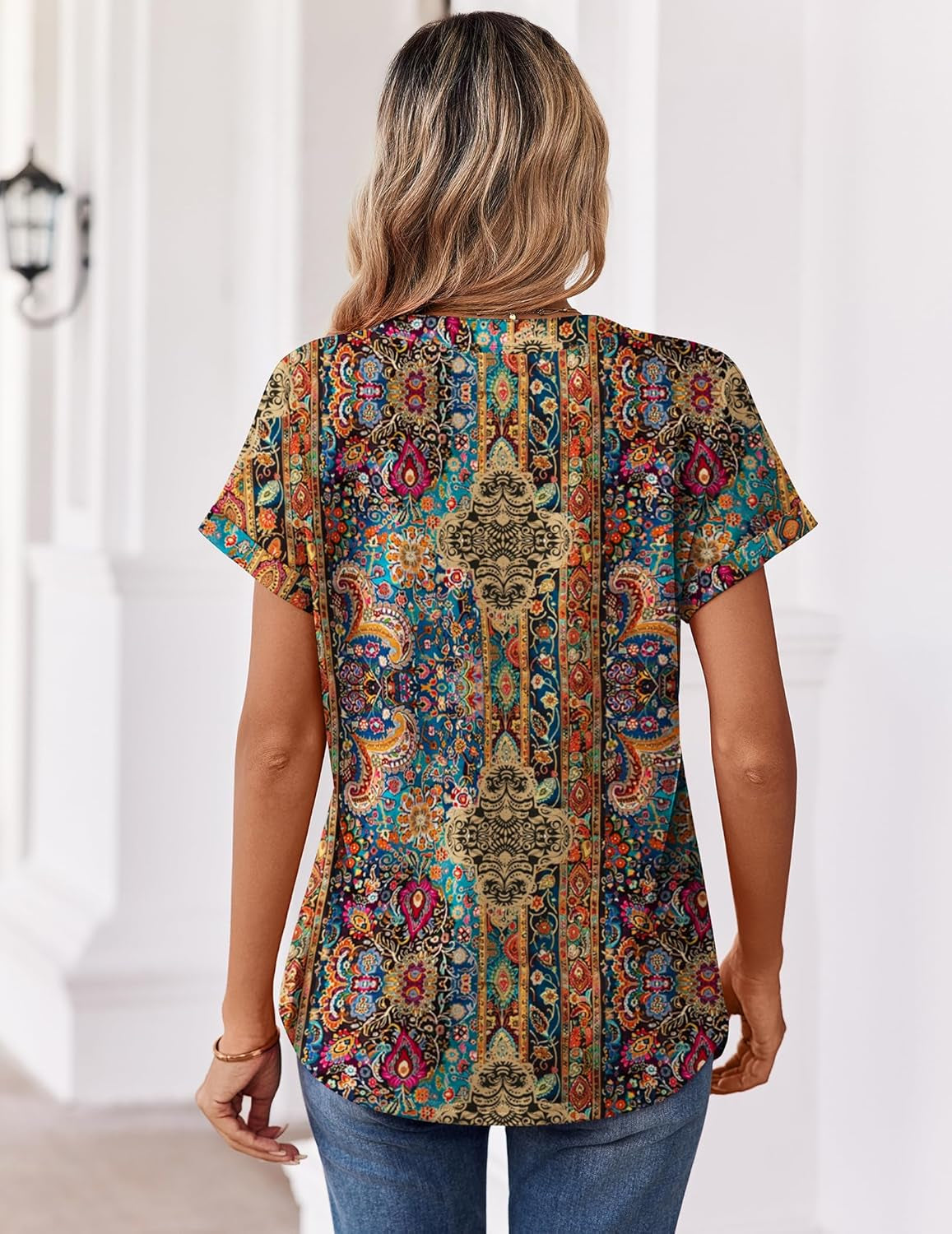 Womens Tops Short Sleeve Summer V Neck Shirts Work Blouses Business Outfits Fashion Clothing