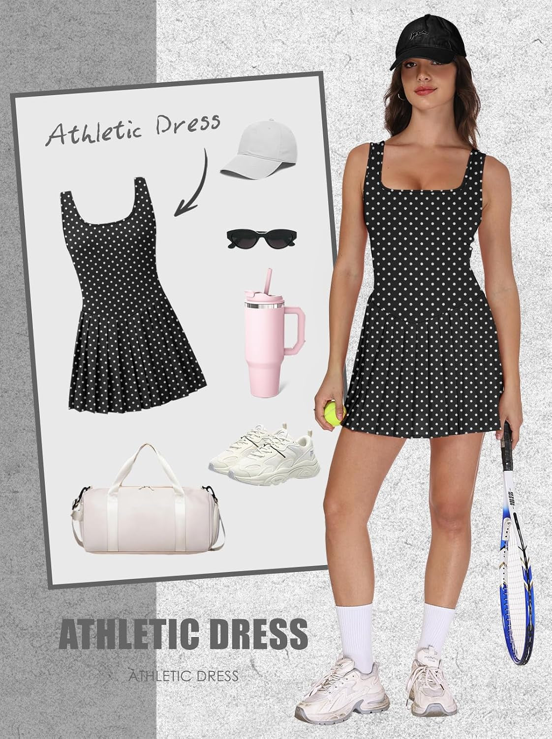 Athletic Dress for Women Built in Shorts U Neck Womens Tennis Dress Pleated with Pockets Sleeveless Golf Clothes