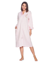 Women'S Quilted Long Sleeve Zip up House Dress Robe