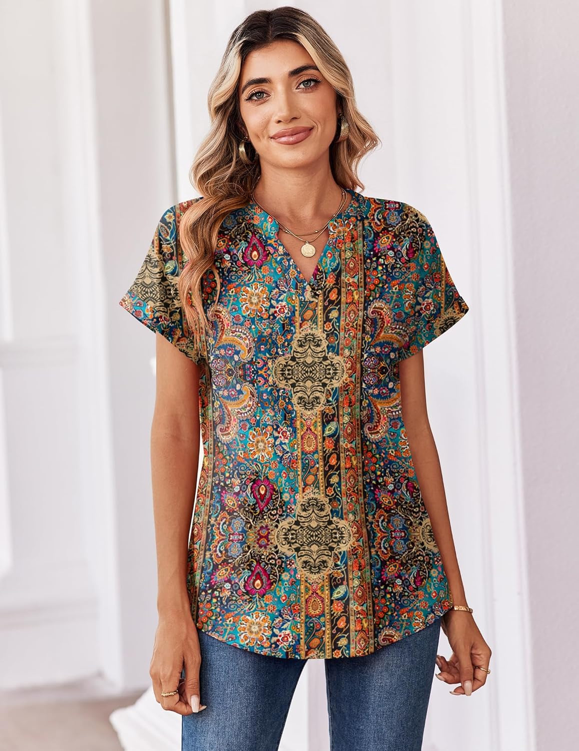 Womens Tops Short Sleeve Summer V Neck Shirts Work Blouses Business Outfits Fashion Clothing