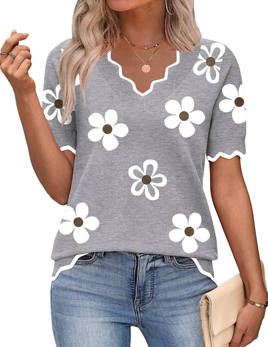 Women'S Short Sleeve Sweater 2026 Spring Summer V Neck Lightweight Tops Dressy Blouses Business Casual Outfits