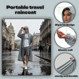Portable Raincoat with Hood, Gray EVA Waterproof Rain Poncho for Adults, Reusable Travel Rain Coat with Elastic Cuffs and Drawstring, Universal Size