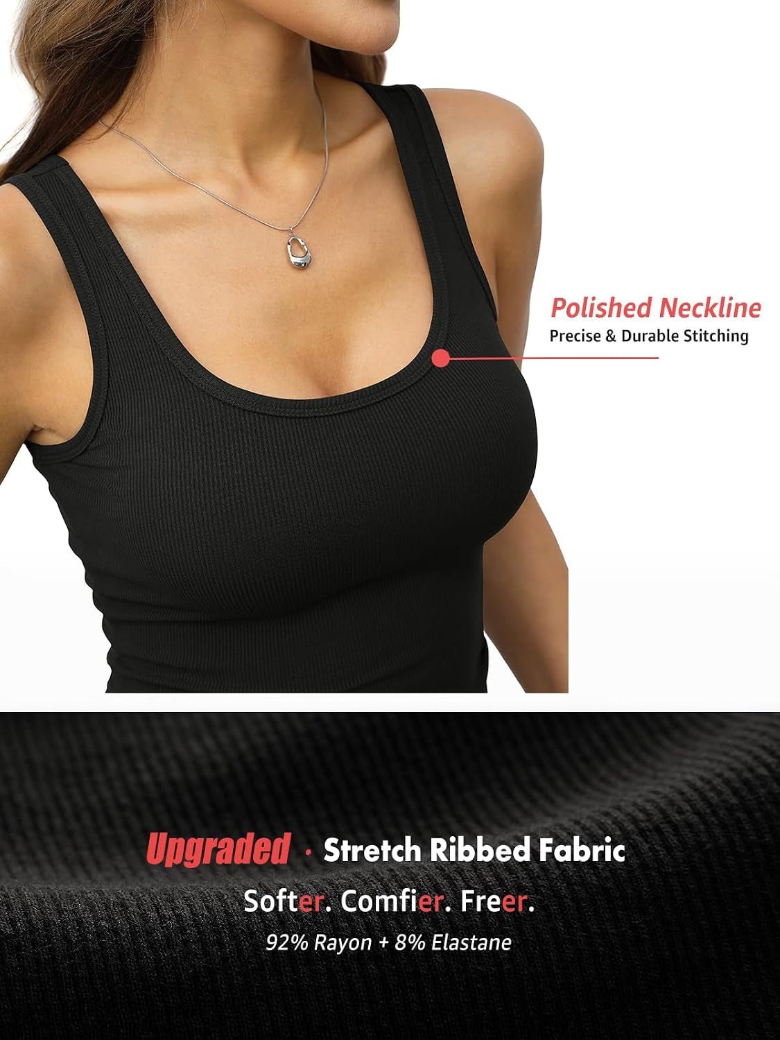 Womens Ribbed Scoop Neck Tank Tops Sleeveless Shirts Summer Basic | Slim Fit, Standard Length, Y2K Style, Going Out Outfits, Daily Casual, Cute, Trendy, Not Clingy, Non-Sheer, Easy Care