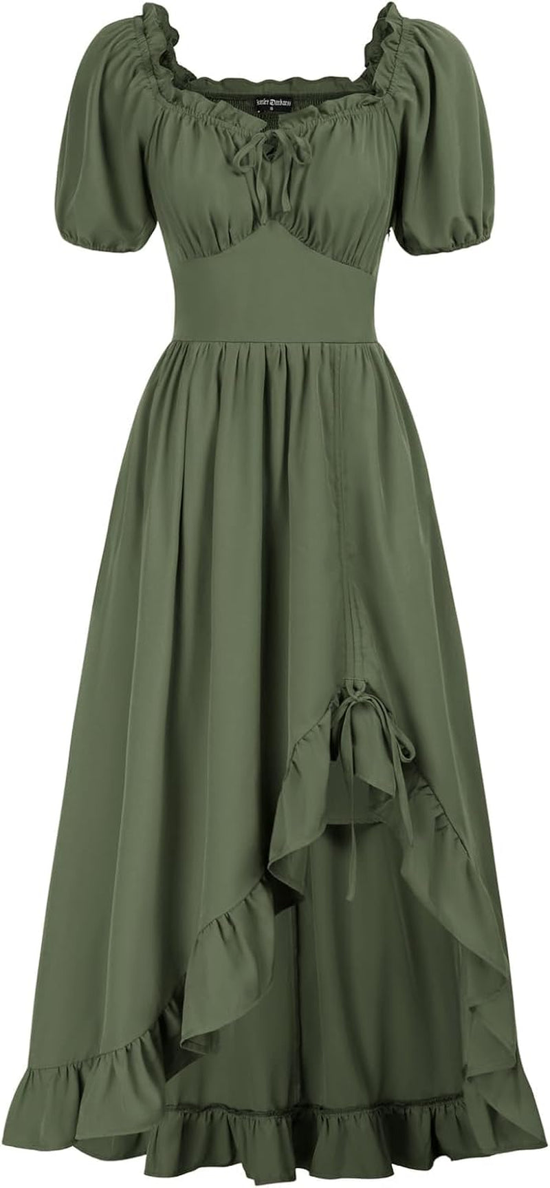 Renaissance Dress Women Cottagecore Corset Dress Ruffle Maxi Dress with Pockets