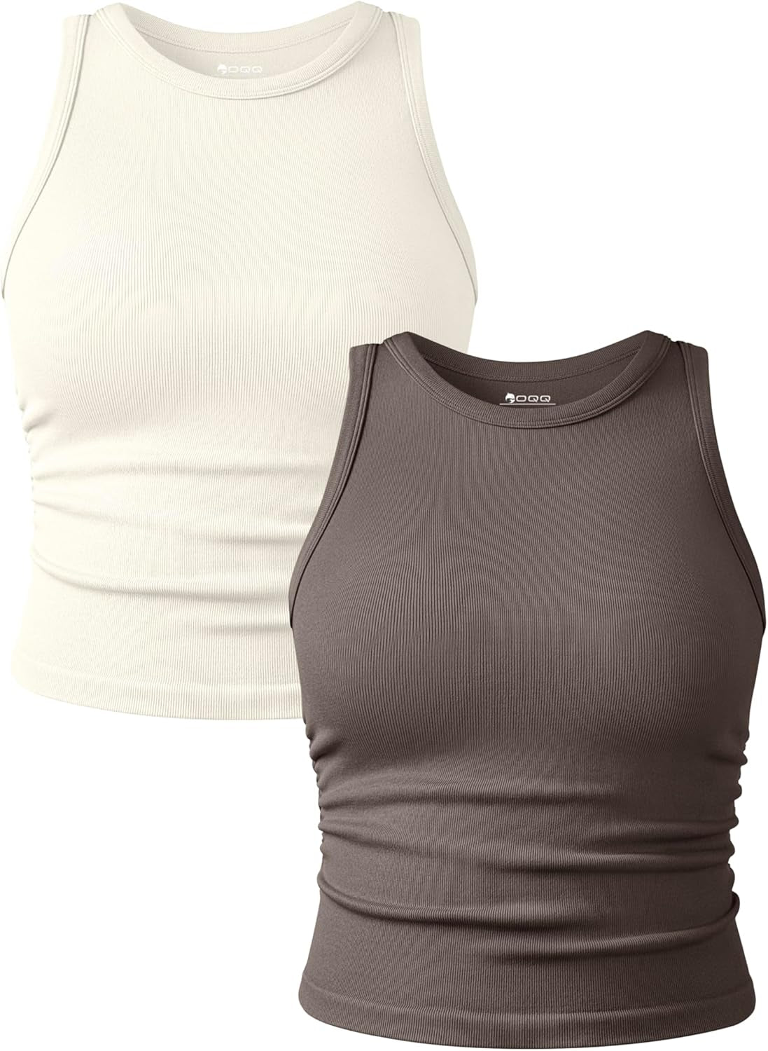 Women'S 2 Piece Tank Tops Crew Neck Sleeveless Basic Stretch Casusal Yoga Crop Camis