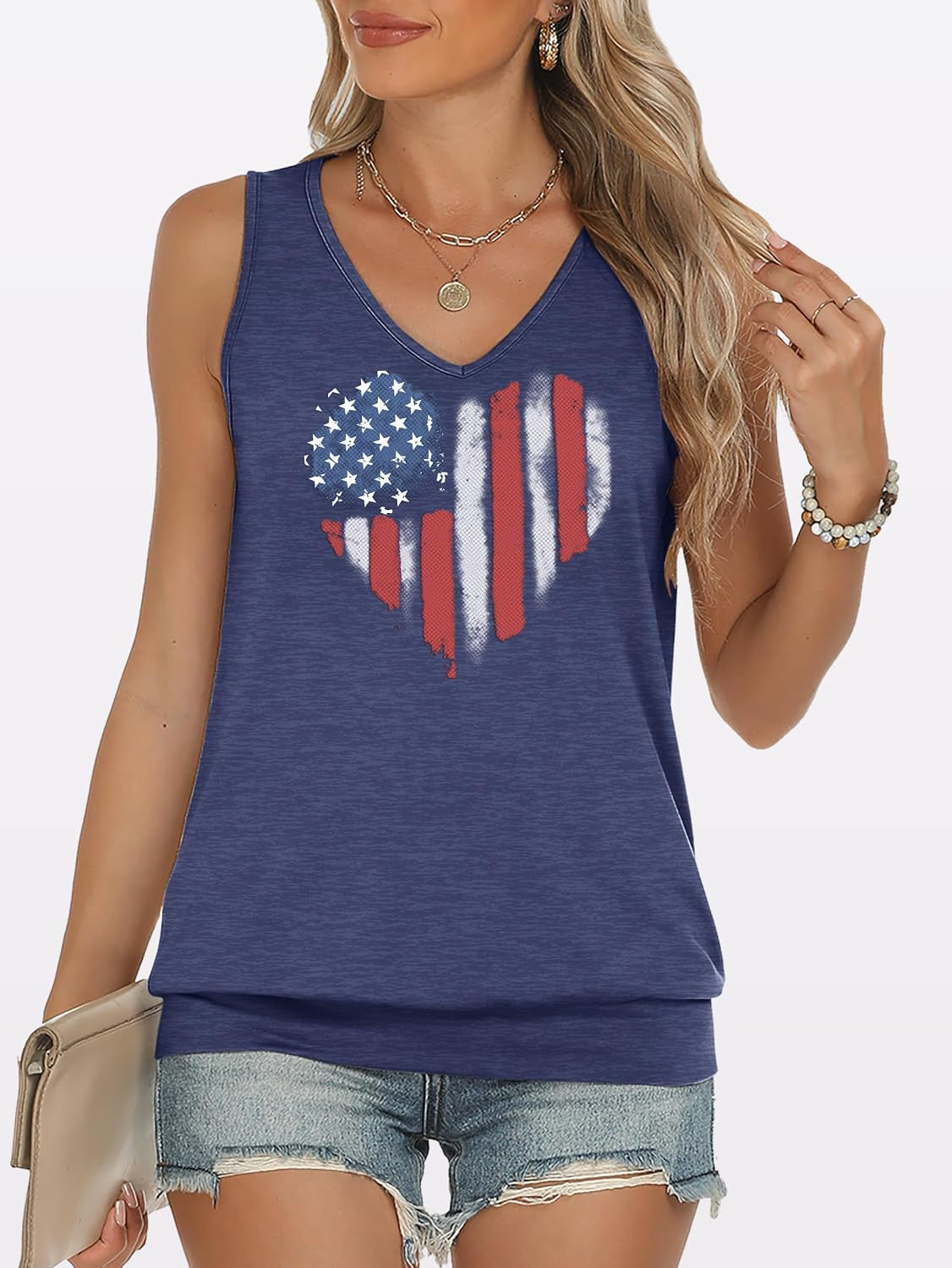 American Flag Tank Tops for Women 4Th of July Independence Day Summer Sleeveless V Neck Patriotic Basic Shirts Tees