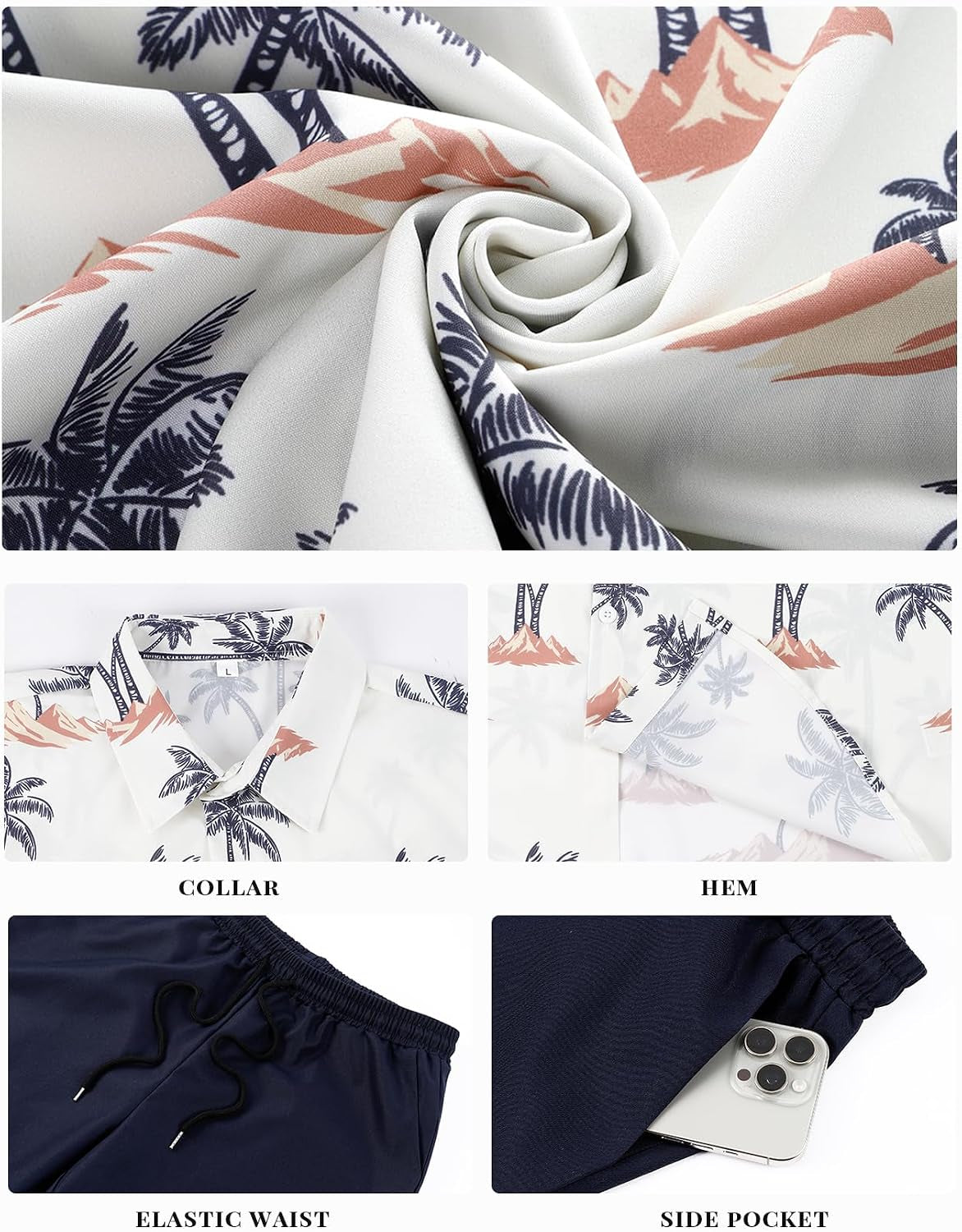 Mens Summer Outfits 2 Piece Hawaiian Beach Vacation Set