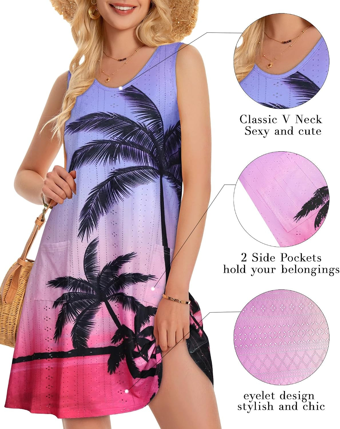 Swimsuit Coverup Summer Dresses for Women Eyelet Casual Loose Sleeveless Sundress with Pockets 2026