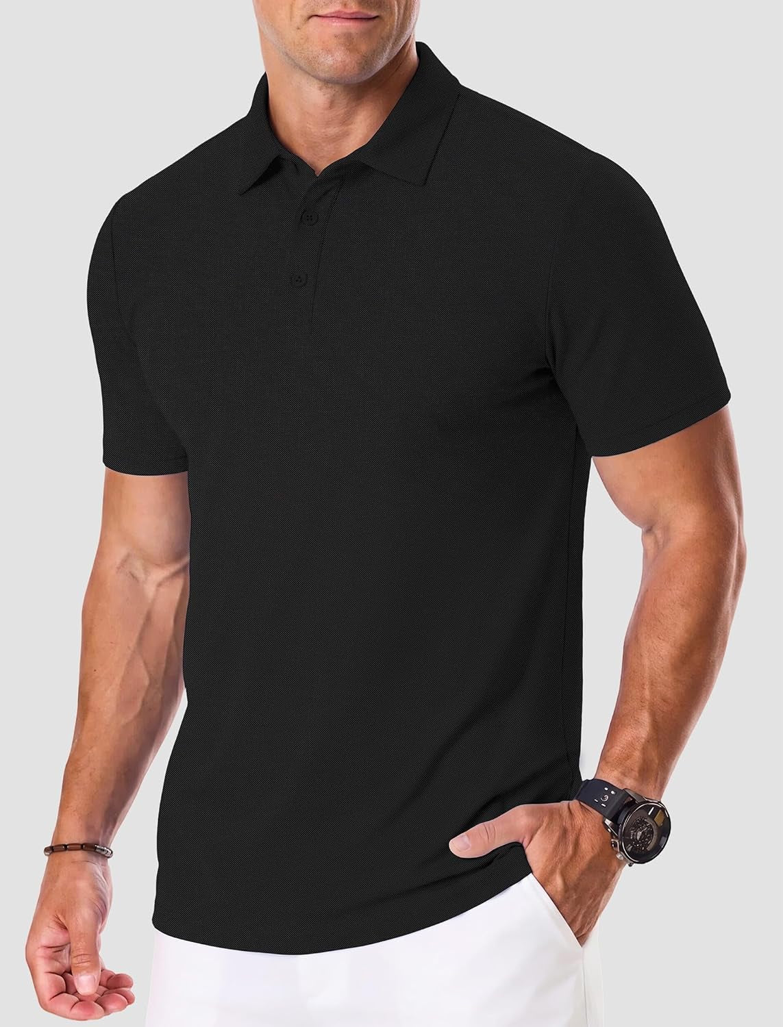 Mens Golf Polo Shirts Moisture Wicking Performance Short Sleeve Pique Athletic Golf Collared Shirts for Men