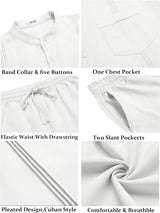 Men'S 2 Piece Cotton Sets Casual Long Sleeve Cuban Henley Shirt and Loose Pants Set Beach Vacation Outfits