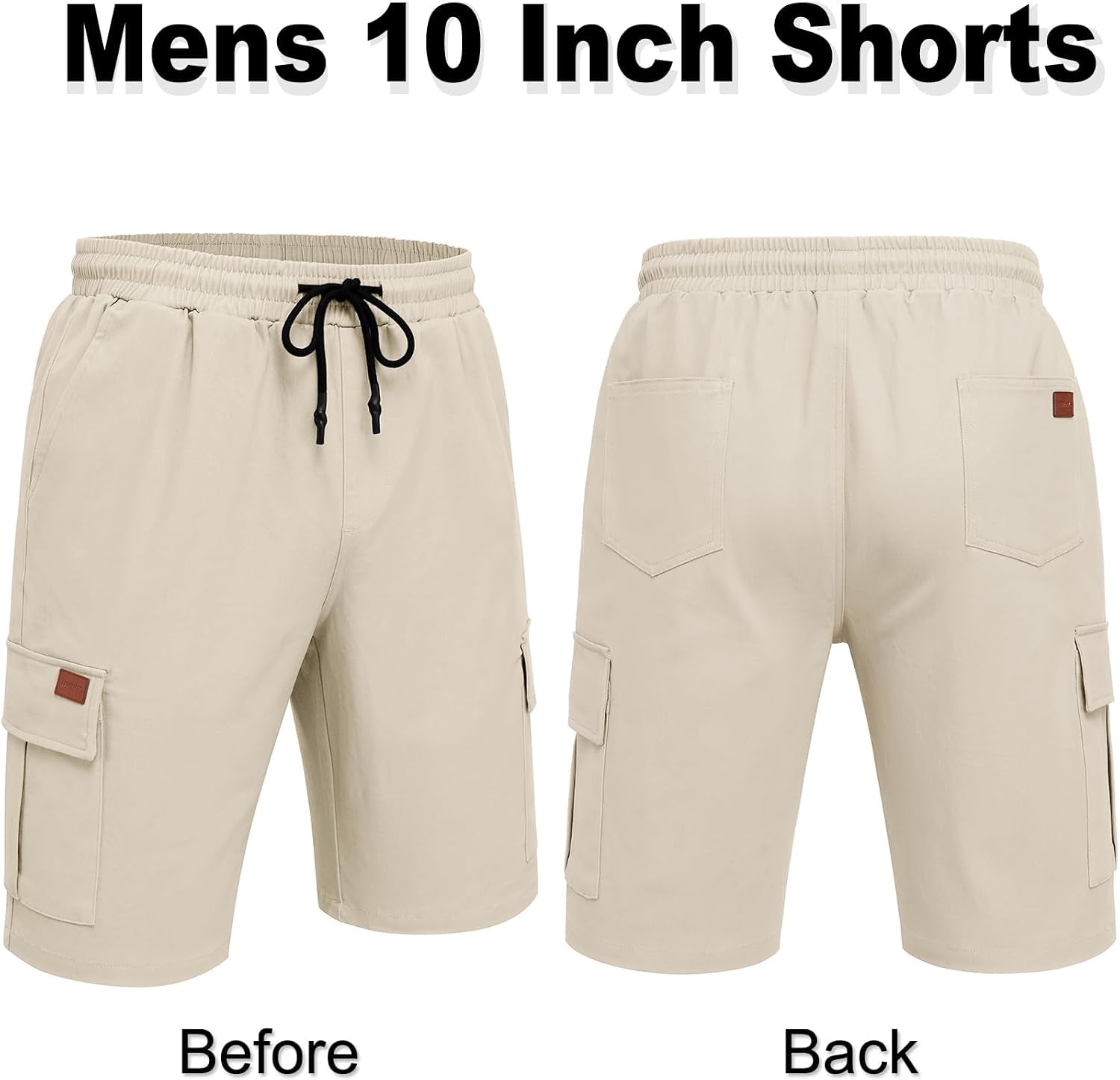 Men'S Casual Cargo Shorts 10" Drawstring Elastic Waist Shorts Summer Cotton Chino Work Shorts with 6 Pockets