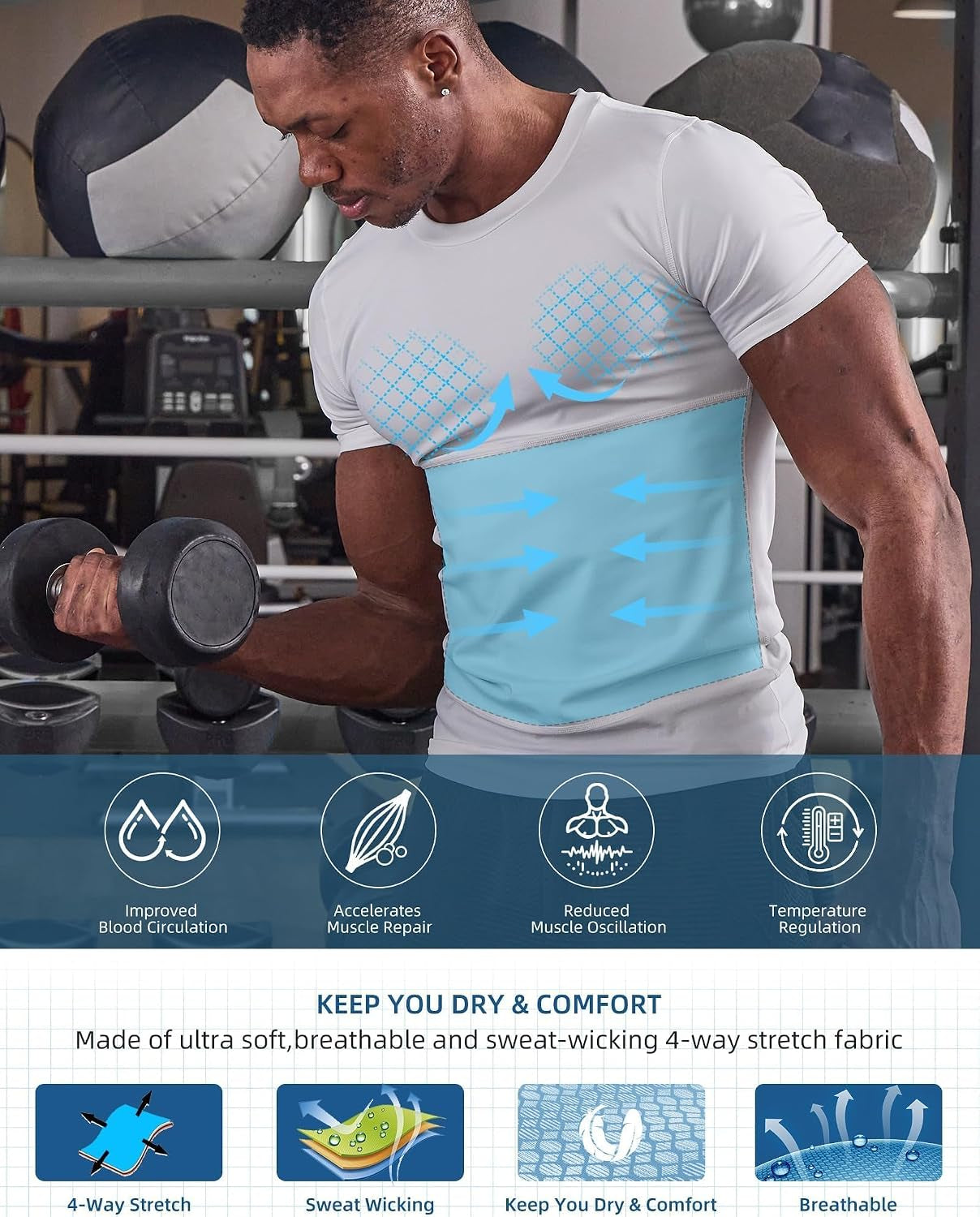 Mens Slimming Compression Shirt, Slimming Undershirt Shirts for Men Body Shaper Shapewear Tummy Control