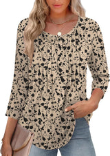 3/4 Length Sleeve Womens Tops round Neck Casual Summer Tunic Tops Basic Tees Blouses Dressy T-Shirts Pleated Shirts
