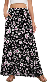 Womens Maxi A-Line Long Skirt Casual 2026 Elastic High Waist Flowy Skirts with Pockets