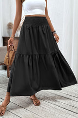 Women'S Smocked High Waist Maxi Skirt Casual Boho Long Skirts with Pockets