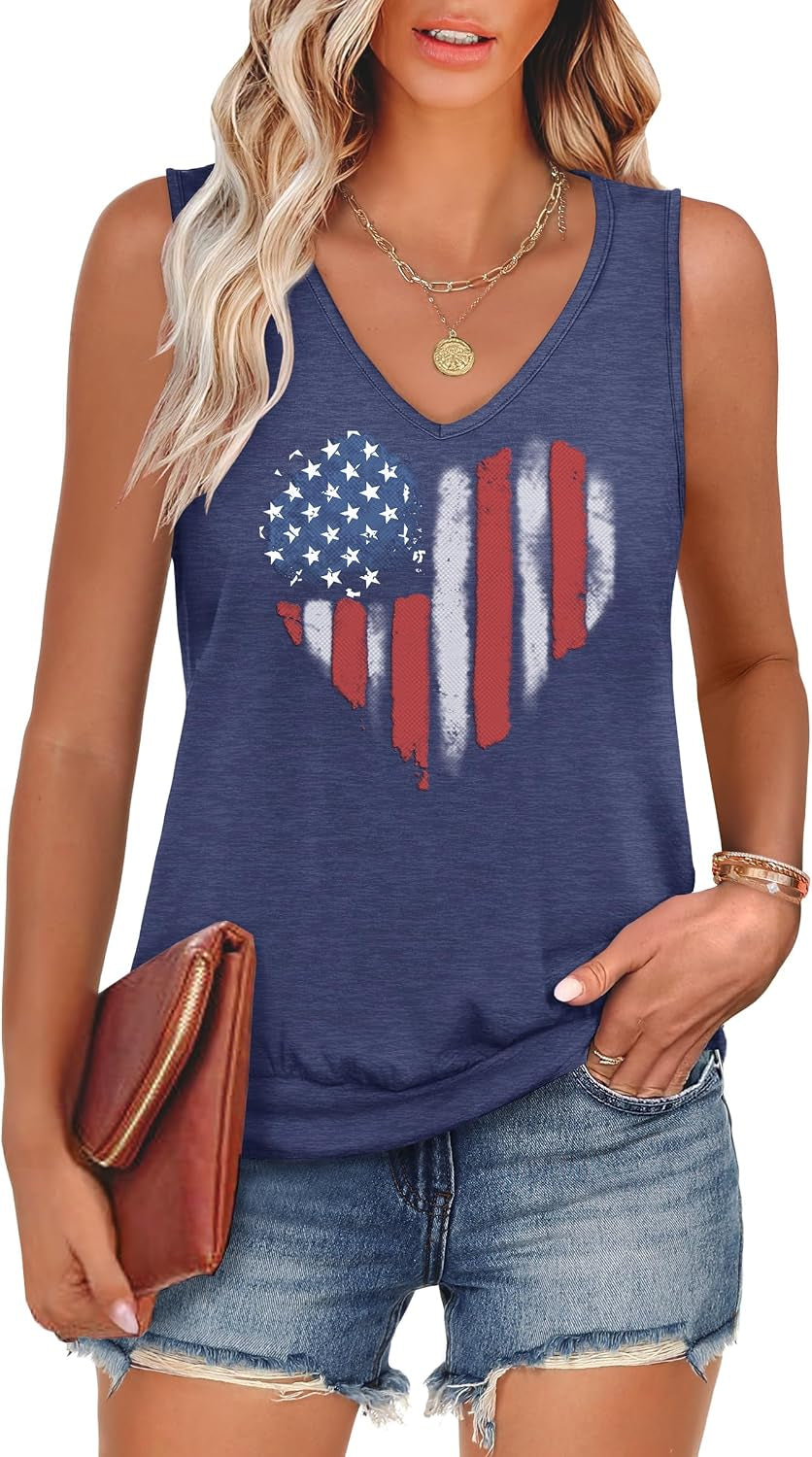 American Flag Tank Tops for Women 4Th of July Independence Day Summer Sleeveless V Neck Patriotic Basic Shirts Tees
