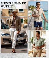Linen Blend Shirts for Men Casual Short Sleeve Button down Shirt Cool Summer Beach Wedding Vacation Tops