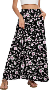 Womens Maxi A-Line Long Skirt Casual 2026 Elastic High Waist Flowy Skirts with Pockets