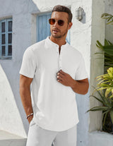 Men'S Henley Shirt Short Sleeve Stand Collar Summer Casual Beach Hippie T-Shirts