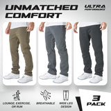 3 Pack Mens Fleece Wide Leg Sweatpants with Pockets, Open Bottom Workout Sweatpants for Men