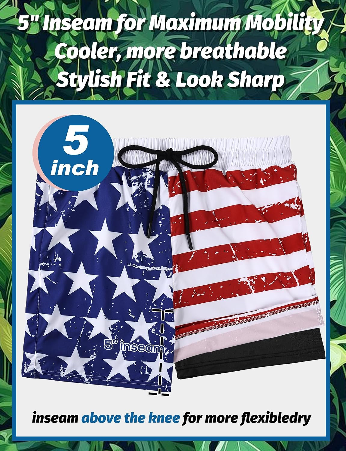 2 in 1 Mens Swim Trunks with Compression Liner 5" Quick Dry Board Shorts Anti-Chafe Bathing Suit with Zipper Pockets