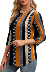 3/4 Length Sleeve Womens Tops round Neck Casual Tunic Tops Basic Pleated Shirts Loose Fit 2026