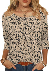 3/4 Length Sleeve Womens Tops round Neck Casual Summer Tunic Tops Basic Tees Blouses Dressy T-Shirts Pleated Shirts