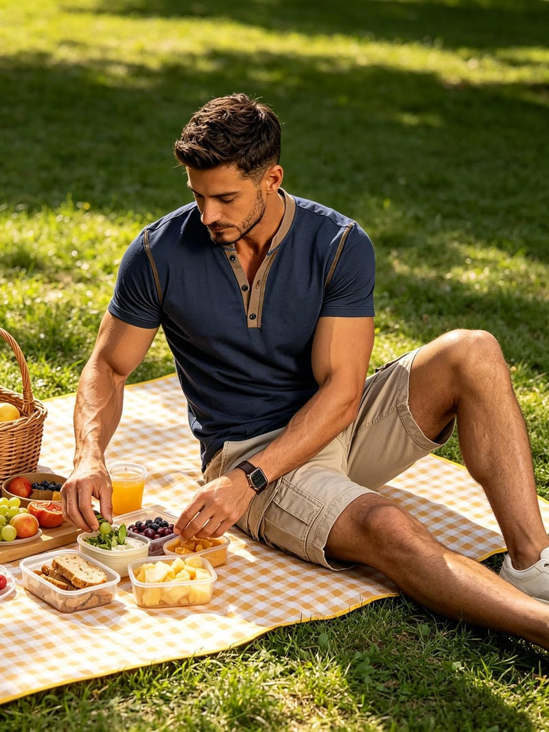 Men'S Casual Henley Shirts Classic Button Cotton Short Sleeve T-Shirt Summer Basic Solid Lightweight Tees Tops