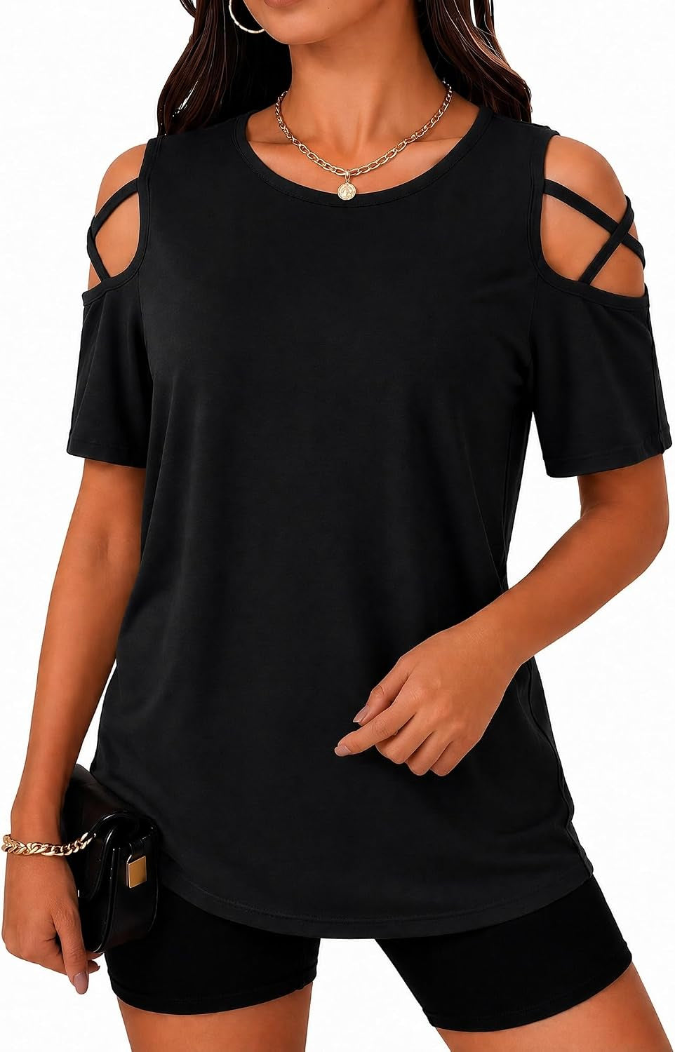 Women'S Summer Tops Short Sleeve Cold Shoulder Tops T-Shirts for Women Spring Summer Tops Loose Fit Tunic 2026