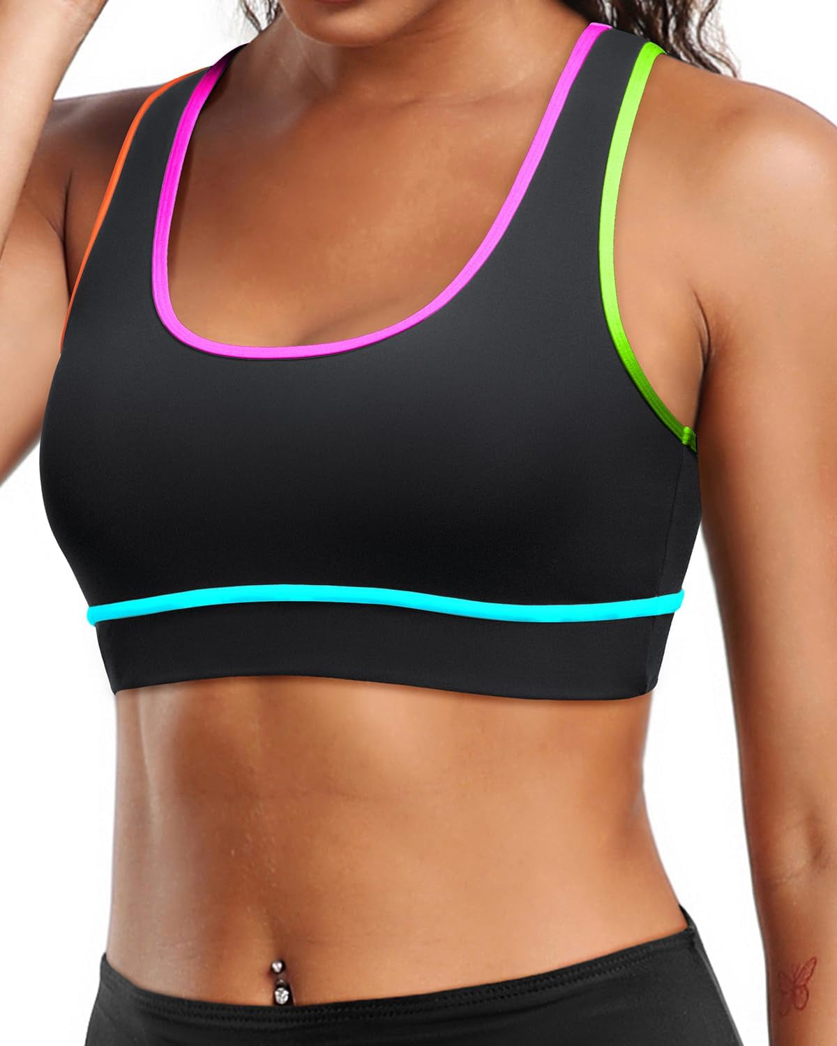 Women'S Sports Bra Bikini Tops Racerback Swim Top Scoop Neck Bathing Suits Top Modest Padded Crop Tops Swimsuit Only