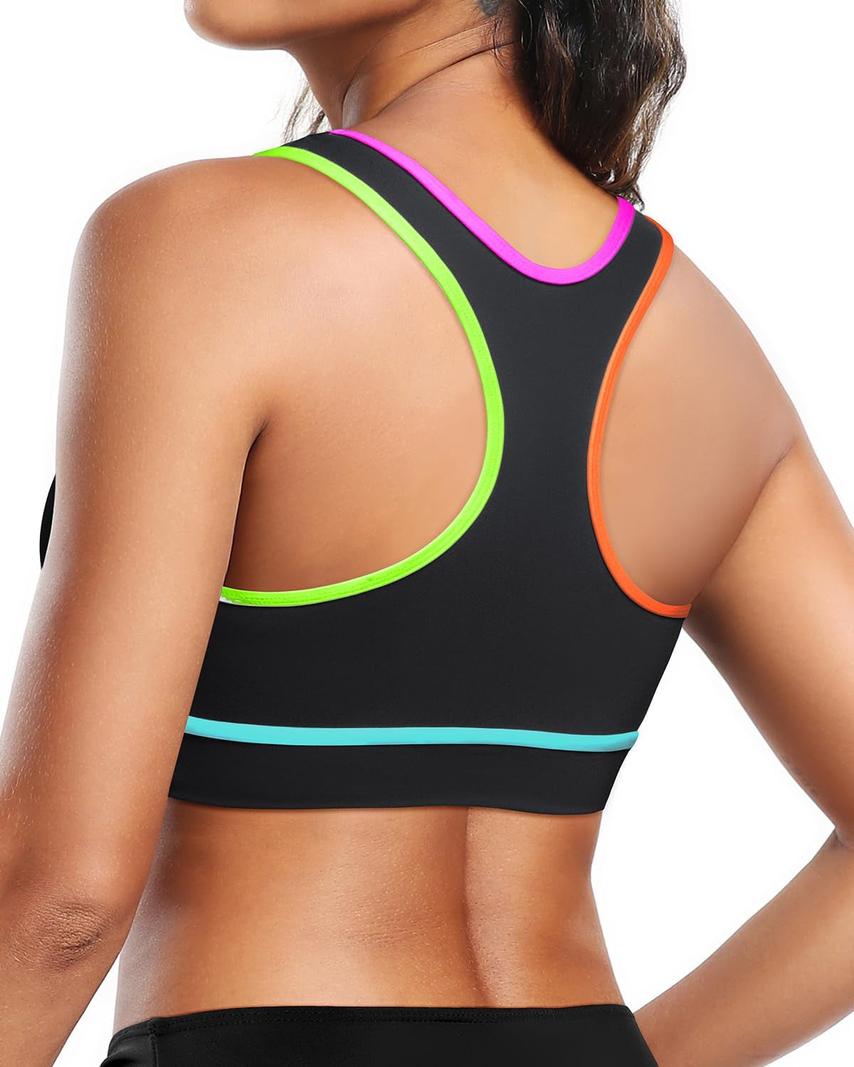 Women'S Sports Bra Bikini Tops Racerback Swim Top Scoop Neck Bathing Suits Top Modest Padded Crop Tops Swimsuit Only