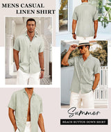 Linen Blend Shirts for Men Casual Short Sleeve Button down Shirt Cool Summer Beach Wedding Vacation Tops