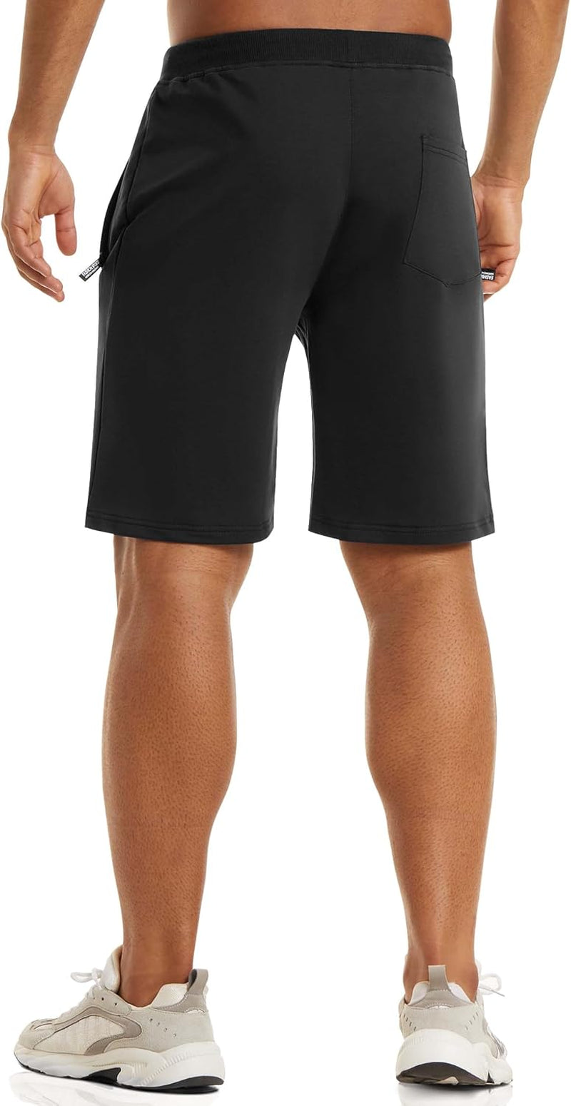 Mens Athletic Gym Shorts Cotton Jogger Running Workout Zipper Pocket Sweat Shorts