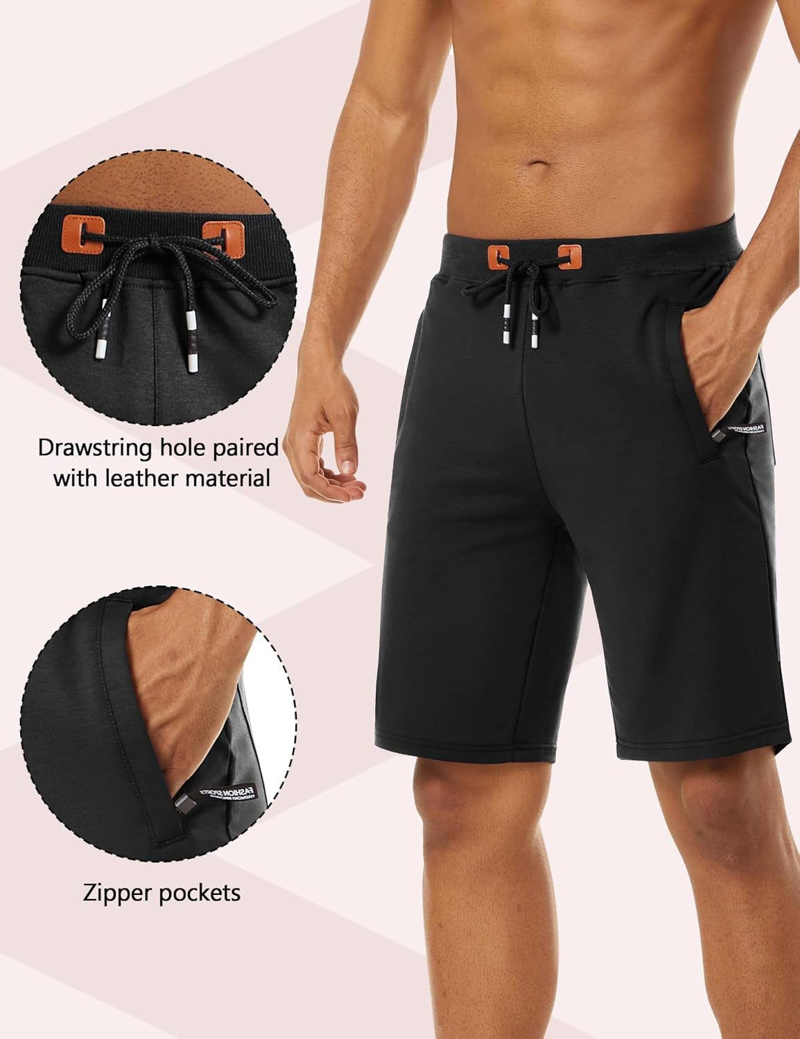 Mens Athletic Gym Shorts Cotton Jogger Running Workout Zipper Pocket Sweat Shorts