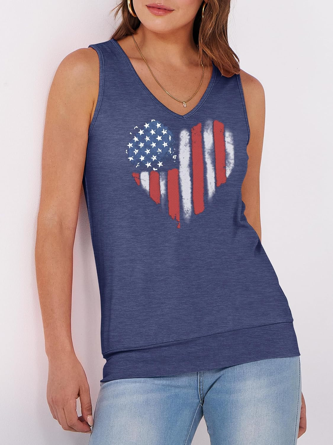 American Flag Tank Tops for Women 4Th of July Independence Day Summer Sleeveless V Neck Patriotic Basic Shirts Tees