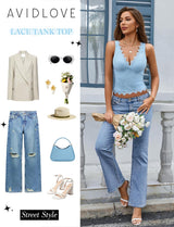 Lace Tank Tops for Women Summer Going Out Tops Y2K Sexy Lace Top