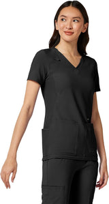 Women'S Medical Scrub Top Iflex V-Neck Knit Panel Top - CK605