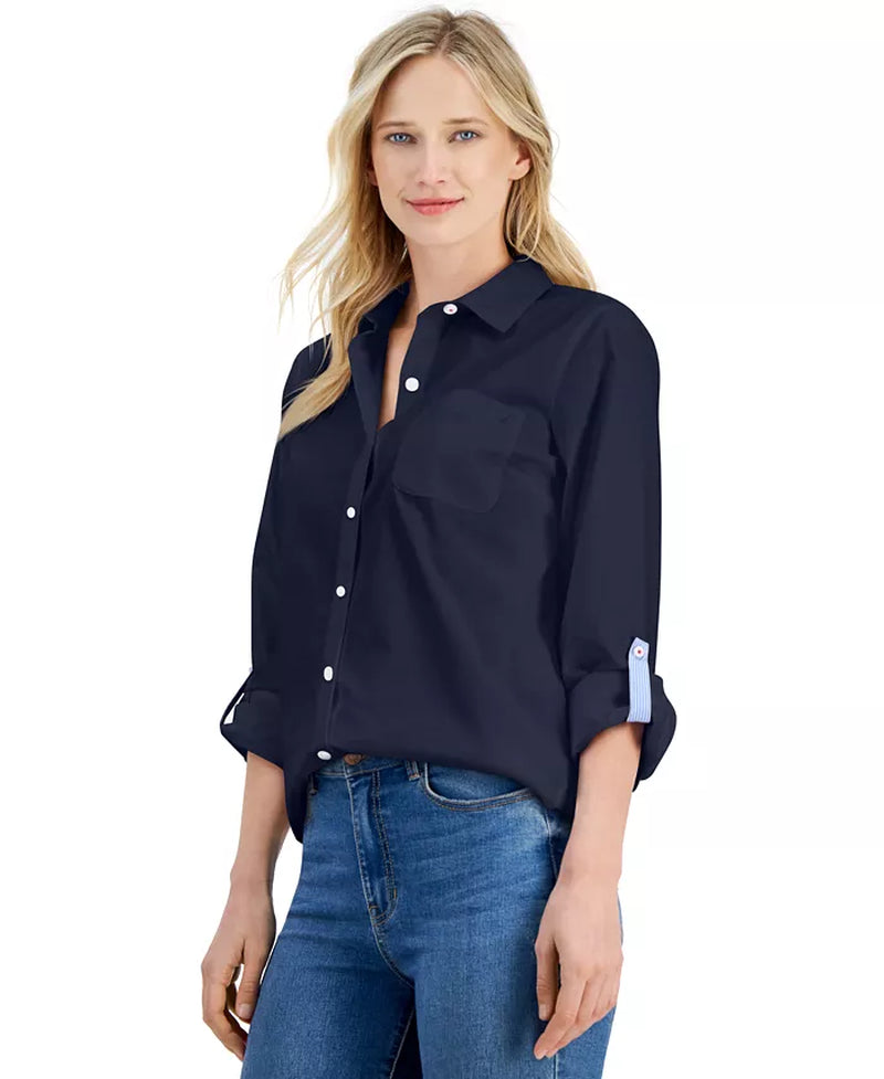 Women'S Roll-Tab Button-Front Shirt