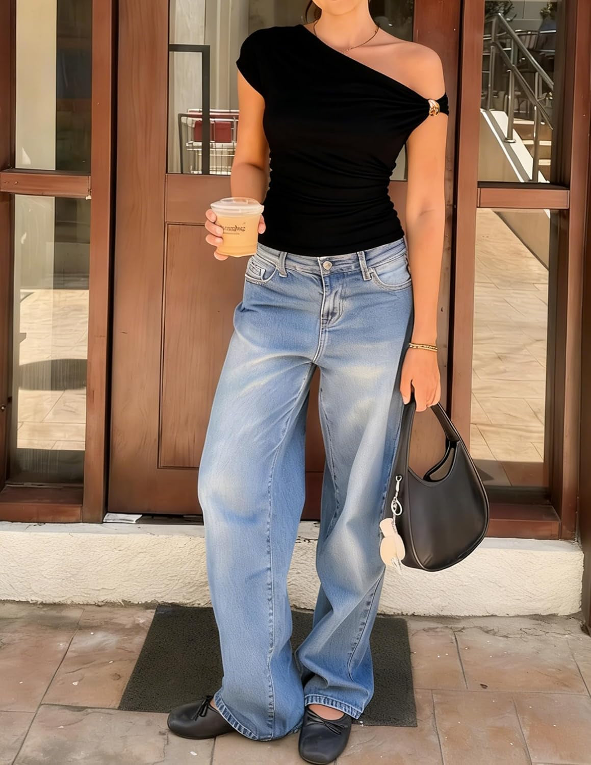 Women'S 2026 Summer off Shoulder Tops Going Out Sexy Y2K Shirts Spring Cap Sleeve Ruched Asymmetrical Blouses