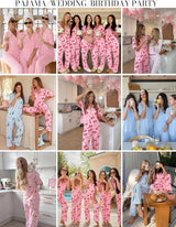 Women Pajamas Set Button down Sleepwear Short Sleeve Pjs Soft Comfy Nightwear with Long Pants S-XXL