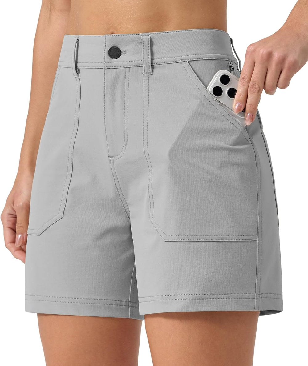 Women'S Hiking Shorts Qucik Dry Stretch Travel Golf Casual Shorts with Pockets Water Resistant 5"